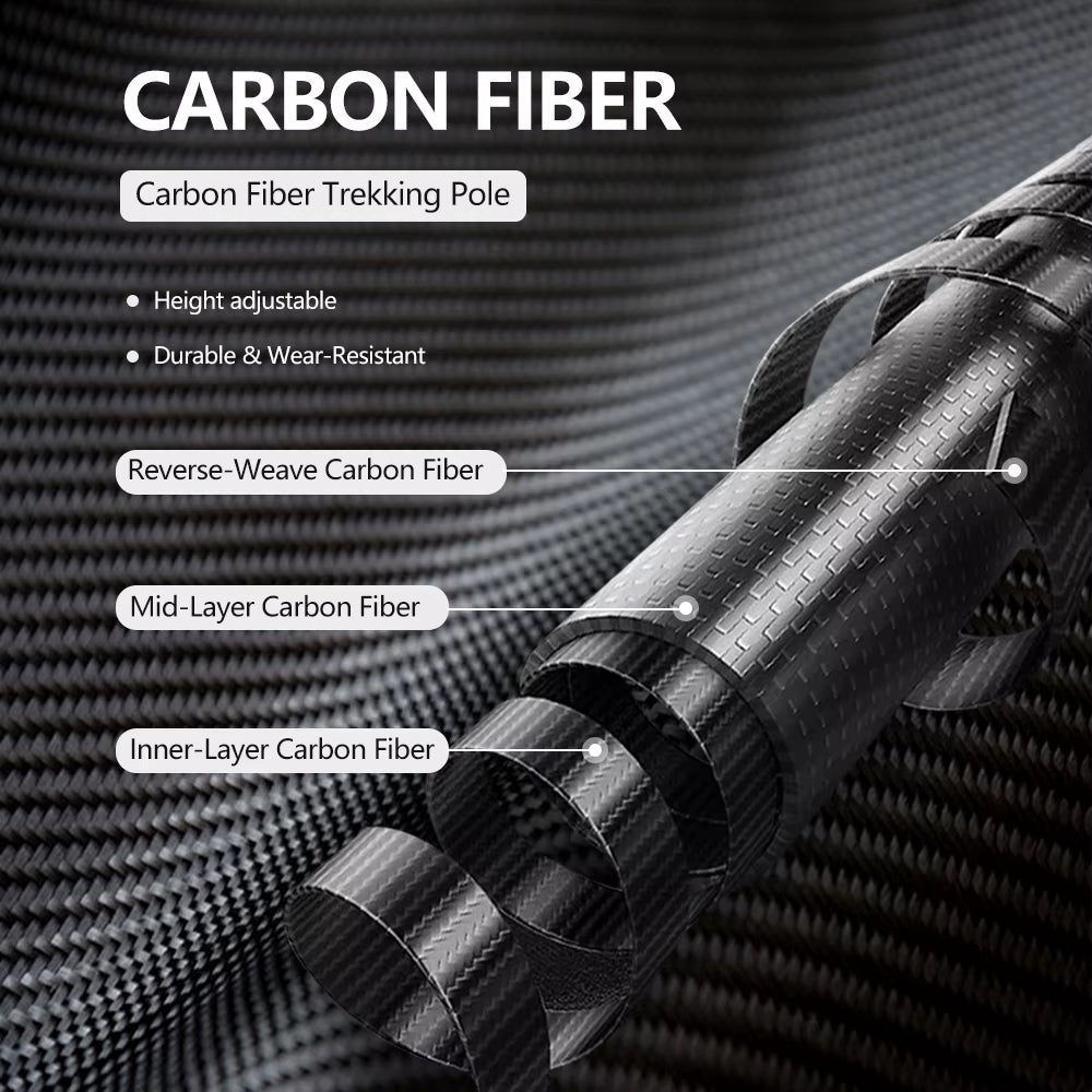 Lightweight Carbon Fiber Trekking Poles - 65-135cm Retractable Hiking Poles - Shock-Absorbing Mountaineering Sticks for All Terrain