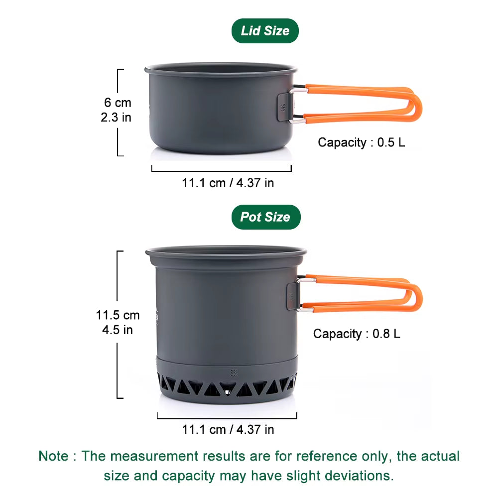 Hard Anodized Aluminum Camping Pot Set - 1.3L & 2.3L Lightweight Cookware - Heat-Resistant Travel Kitchen Utensils for Outdoor Cooking