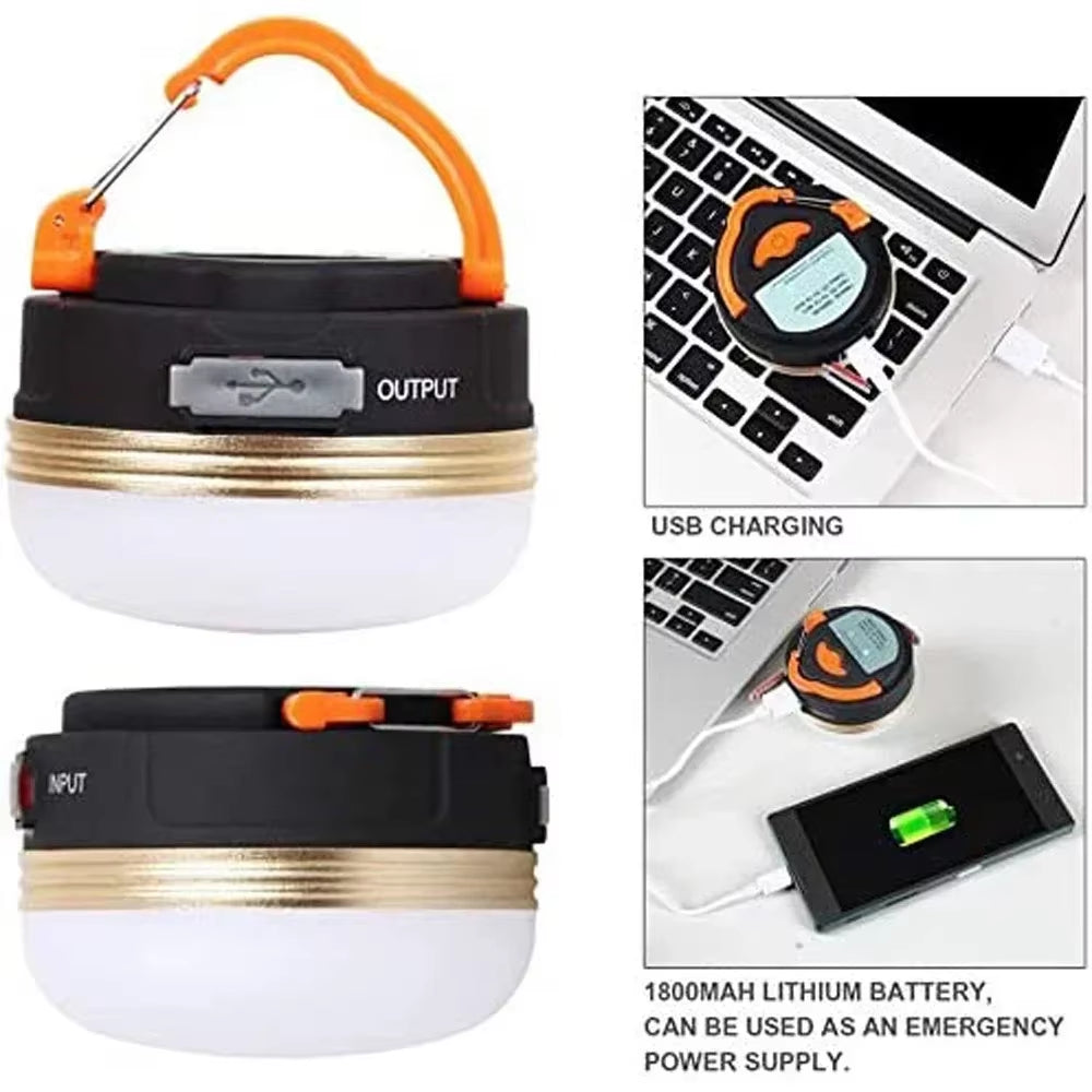 10W Portable LED Tent Lantern - USB Rechargeable 1800mAh Battery Camping Light - Hanging Night Lamp for Hiking & Emergency Power