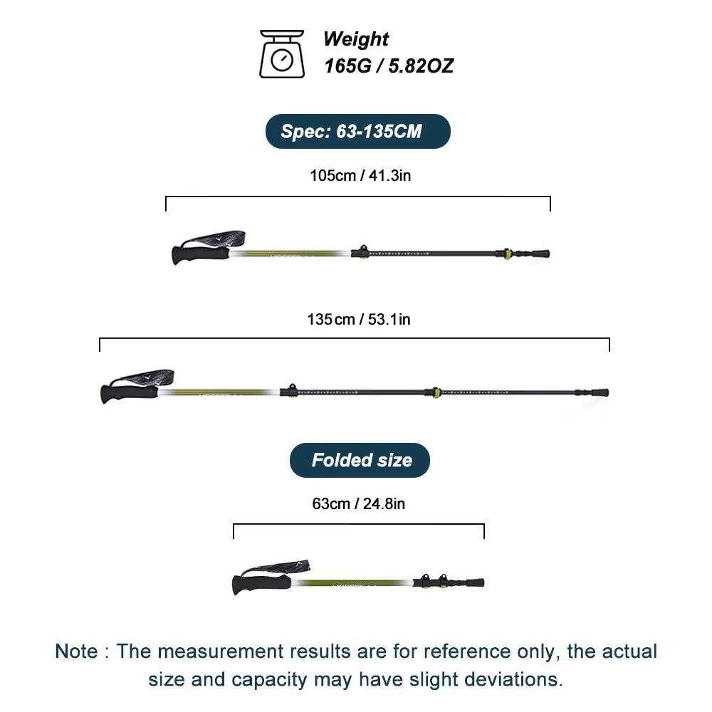 Lightweight Carbon Fiber Trekking Poles - 65-135cm Retractable Hiking Poles - Shock-Absorbing Mountaineering Sticks for All Terrain