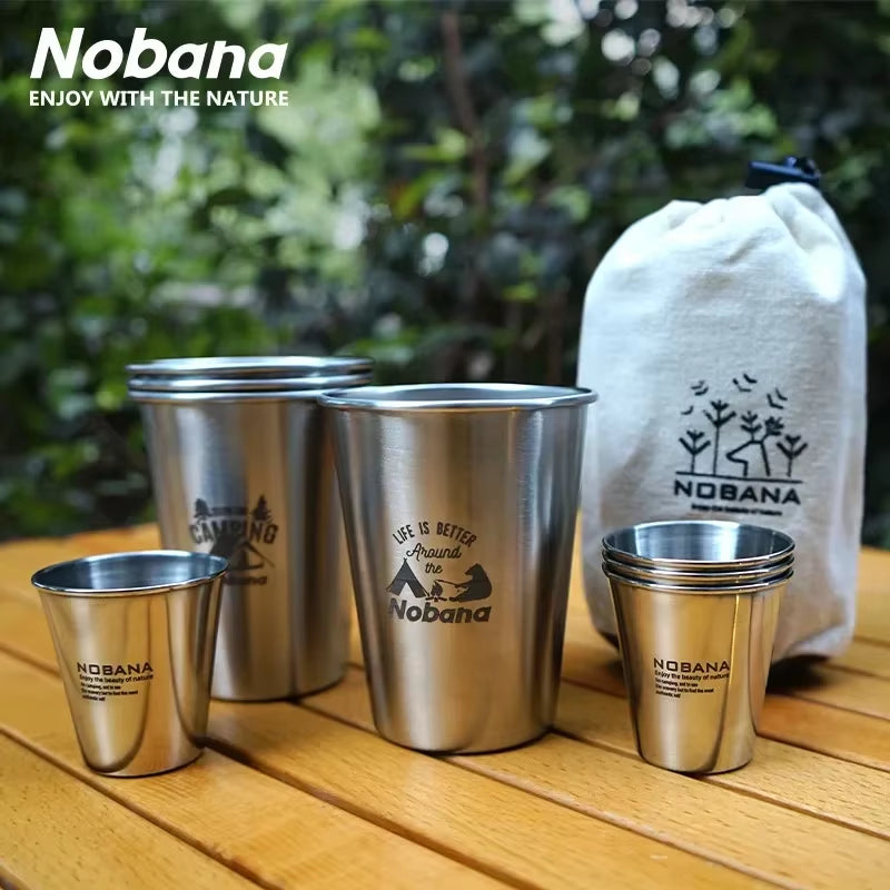 Premium 304 Stainless Steel Camping Cup Set - Portable Travel Coffee & Beer Cups for Outdoor Adventures - Available in 4, 6, or 8 Pieces