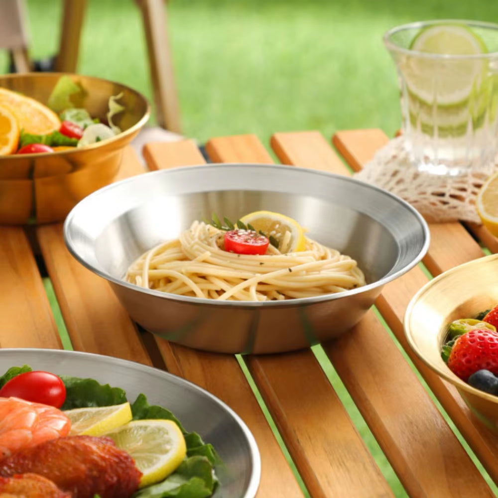 Stainless Steel Camping Dinnerware Set - Premium Plates & Bowls for 4-6 Persons - Durable Outdoor Tableware for Beach, BBQ & Home Use