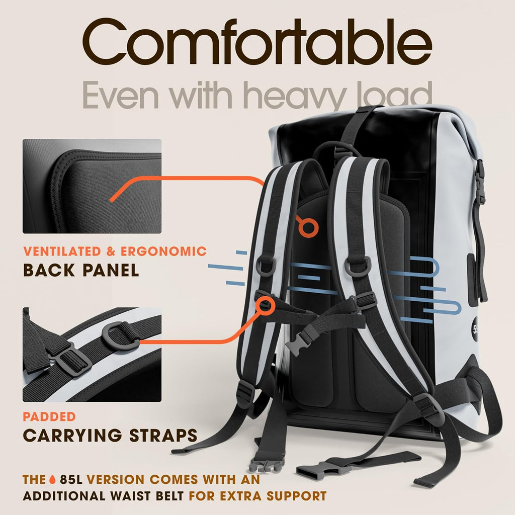 Premium Cushioned Waterproof Backpack - Heavy Duty 100% Dry Bag with Phone Case - Comfortable Roll-Top Rucksack for Water Sports & Extreme Hiking