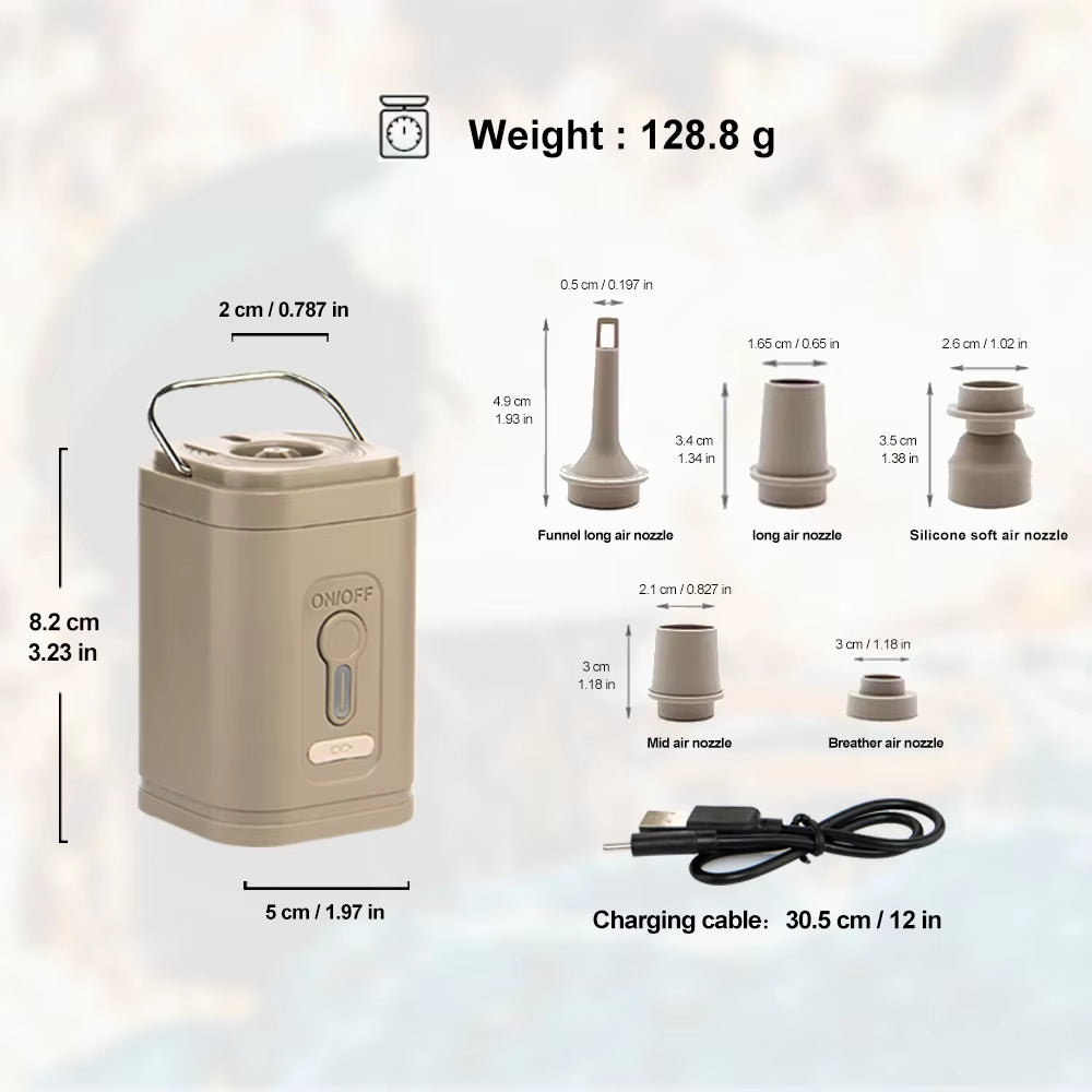 2-in-1 Mini Electric Air Pump & Camping Lantern - Portable Rechargeable Air Machine for Air Mattress - Waterproof Travel Gear for Swimming Rings