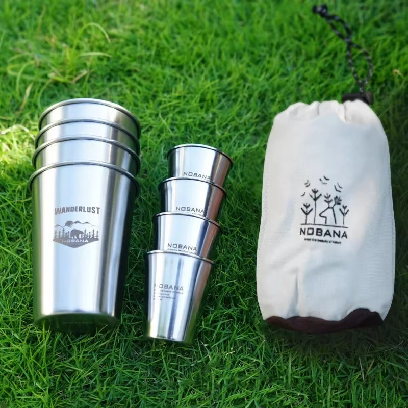 Premium 304 Stainless Steel Camping Cup Set - Portable Travel Coffee & Beer Cups for Outdoor Adventures - Available in 4, 6, or 8 Pieces