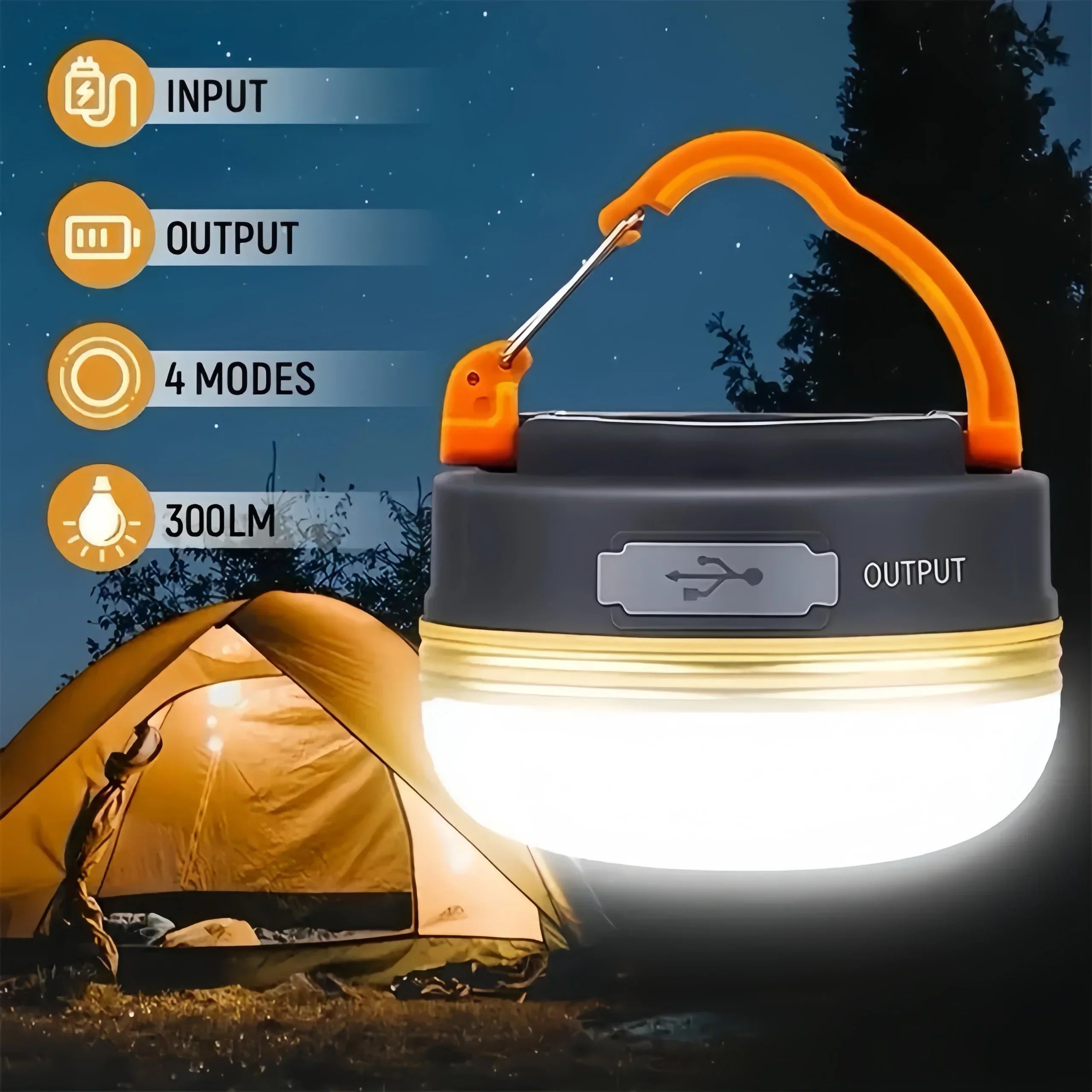 10W Portable LED Tent Lantern - USB Rechargeable 1800mAh Battery Camping Light - Hanging Night Lamp for Hiking & Emergency Power