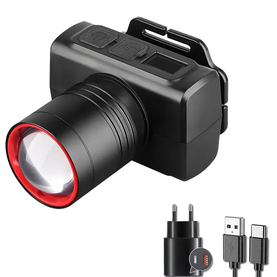 Hands-Free Motion Sensor LED Headlamp - Super Bright Rechargeable Headlight - IPX6 Waterproof Flashlight for Running, Camping & Fishing