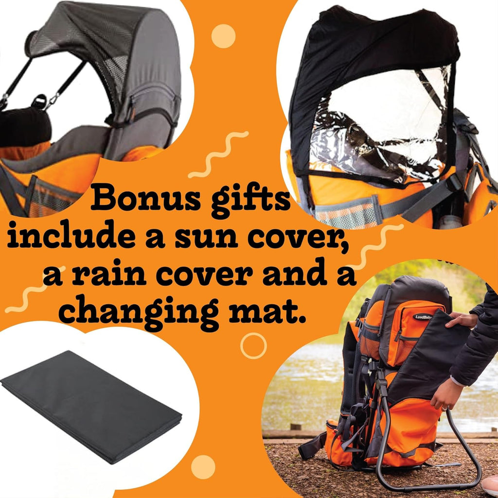 Premium Hiking Baby Carrier Backpack - Ergonomic Toddler Carrier with Sun/Rain Hood & Diaper Pad - Comfortable Outdoor Travel Pack for Active Parents