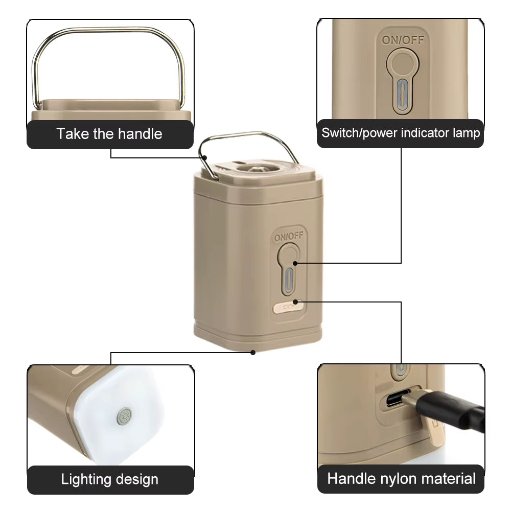 2-in-1 Mini Electric Air Pump & Camping Lantern - Portable Rechargeable Air Machine for Air Mattress - Waterproof Travel Gear for Swimming Rings