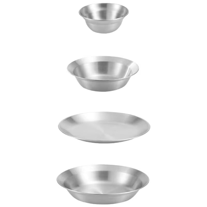 Stainless Steel Camping Dinnerware Set - Premium Plates & Bowls for 4-6 Persons - Durable Outdoor Tableware for Beach, BBQ & Home Use