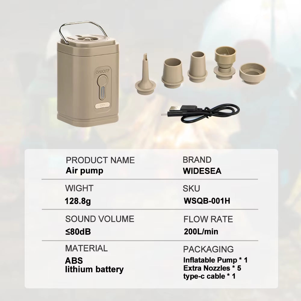 2-in-1 Mini Electric Air Pump & Camping Lantern - Portable Rechargeable Air Machine for Air Mattress - Waterproof Travel Gear for Swimming Rings