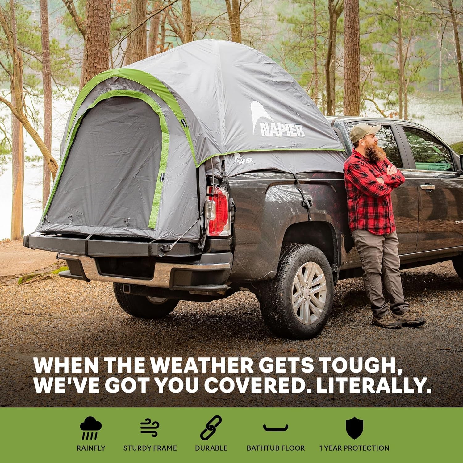 Backroadz Pickup Truck Bed Tent - 2-Person Portable Truck Camping Shelter with Rainfly - Easy 10-Minute Setup Gear for Gray/Green Truck Bed
