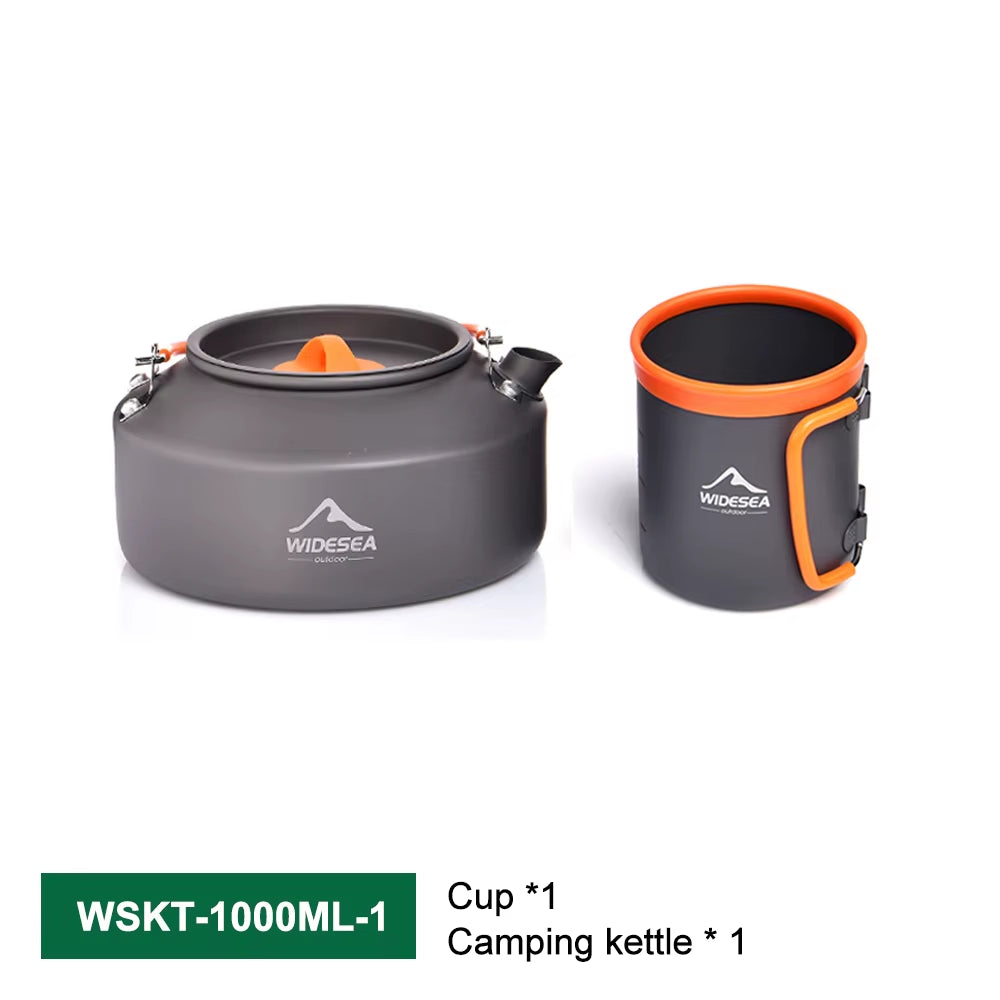 Full Outdoor Cookware Set - Stackable Camping Pots & Kettle with Coffee Filter - Portable Kitchen Gear for Hiking, Picnic & Group Travel