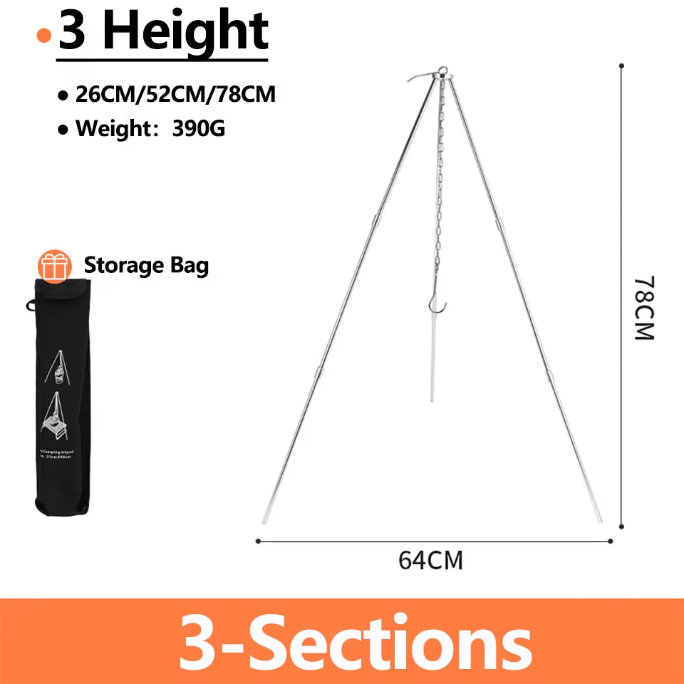 Adjustable Aluminum Camping Tripod for Outdoor Cooking & Grilling