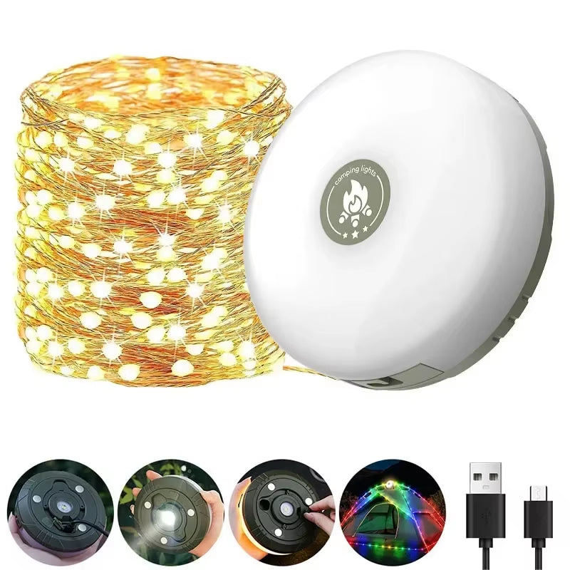 10M LED Rechargeable String Light - IPX4 Waterproof Atmosphere Tent Lamp with Magnet - Recyclable Decorative Camping Gear for Garden & Party