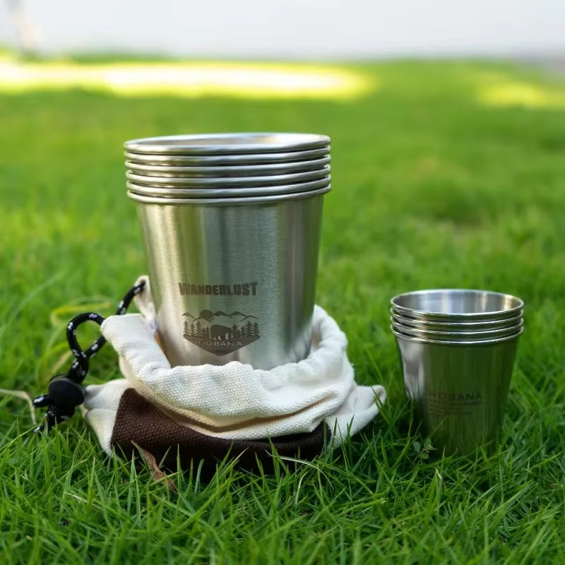 Premium 304 Stainless Steel Camping Cup Set - Portable Travel Coffee & Beer Cups for Outdoor Adventures - Available in 4, 6, or 8 Pieces