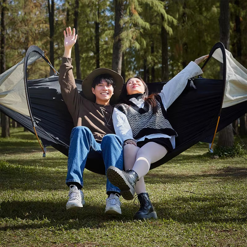 Premium Double Camping Hammock with Mosquito Net & Sunshade | Anti-Roll Portable Gear