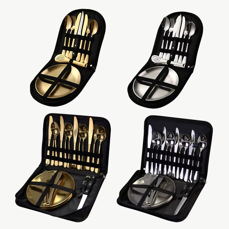 9-Piece Stainless Steel Camping Mess Kit | Portable Outdoor Picnic & Cooking Tableware Set