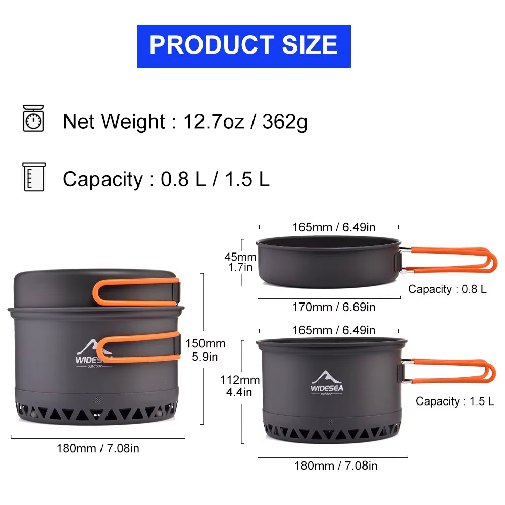 Hard Anodized Aluminum Camping Pot Set - 1.3L & 2.3L Lightweight Cookware - Heat-Resistant Travel Kitchen Utensils for Outdoor Cooking