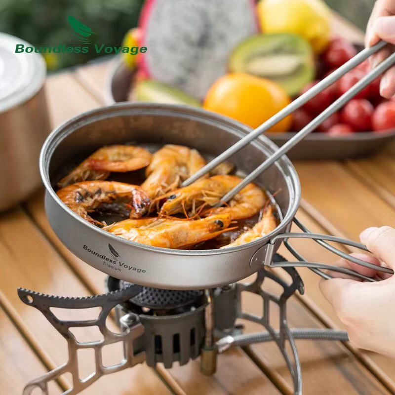 Lightweight Titanium Camping Cookware Set with Folding Handles - Perfect for Hiking and Outdoor Adventures