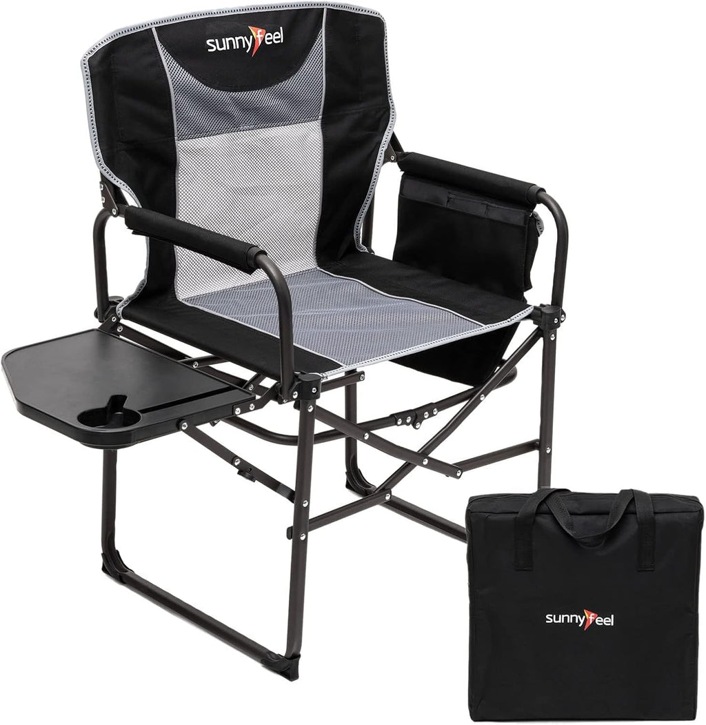 Heavy Duty Oversized Directors Chair - Folding Camping Chair with Side Table & Storage Pocket - Portable Lawn Chair Supports 300+ lbs for Adults