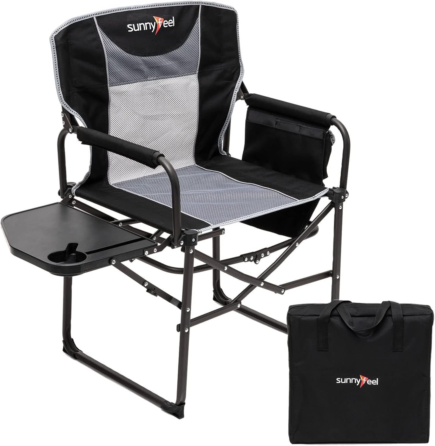 Heavy Duty Oversized Directors Chair - Folding Camping Chair with Side Table & Storage Pocket - Portable Lawn Chair Supports 300+ lbs for Adults