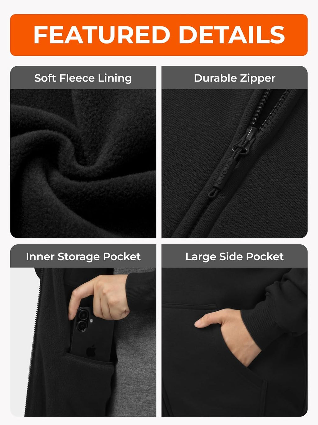 Upgraded 4-Zone Heated Hoodie with Battery - Fleece Full-Zip Heated Sweatshirt with Heated Collar - Thermal Winter Gear for Outdoor Work & Camping