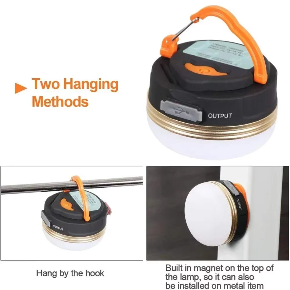 10W Portable LED Tent Lantern - USB Rechargeable 1800mAh Battery Camping Light - Hanging Night Lamp for Hiking & Emergency Power