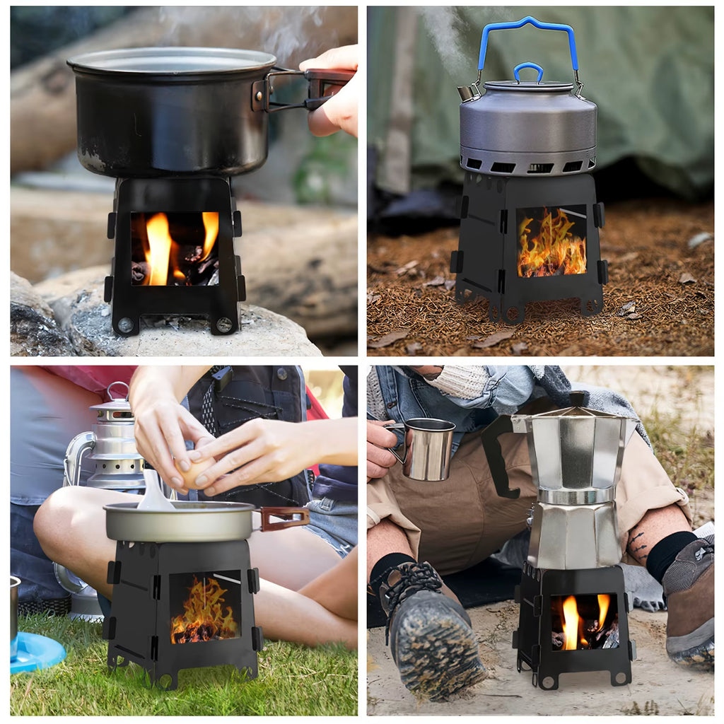 Portable Stainless Steel Foldable Camping Stove - Lightweight Collapsible Survival Stove for Cooking, BBQ, and Picnics
