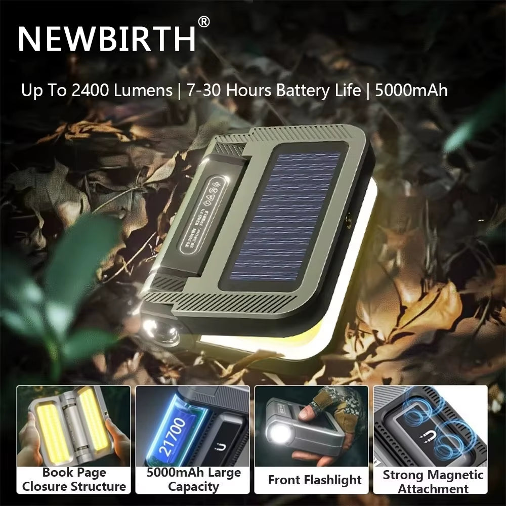5000mAh Solar Powered LED Camping Lantern | 2400LM Waterproof Portable Emergency Tent Light