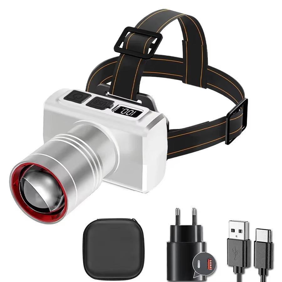 Hands-Free Motion Sensor LED Headlamp - Super Bright Rechargeable Headlight - IPX6 Waterproof Flashlight for Running, Camping & Fishing