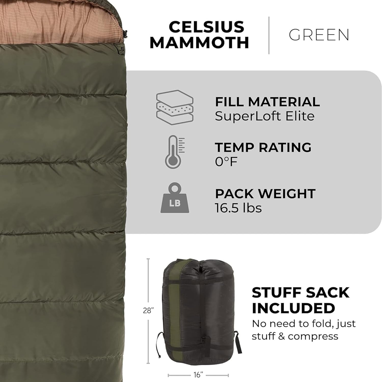 Mammoth Queen Size Double Sleeping Bag - 2-Person Family Camping Bag - Extra Large Warm Sleep System for Couples & Base Camp