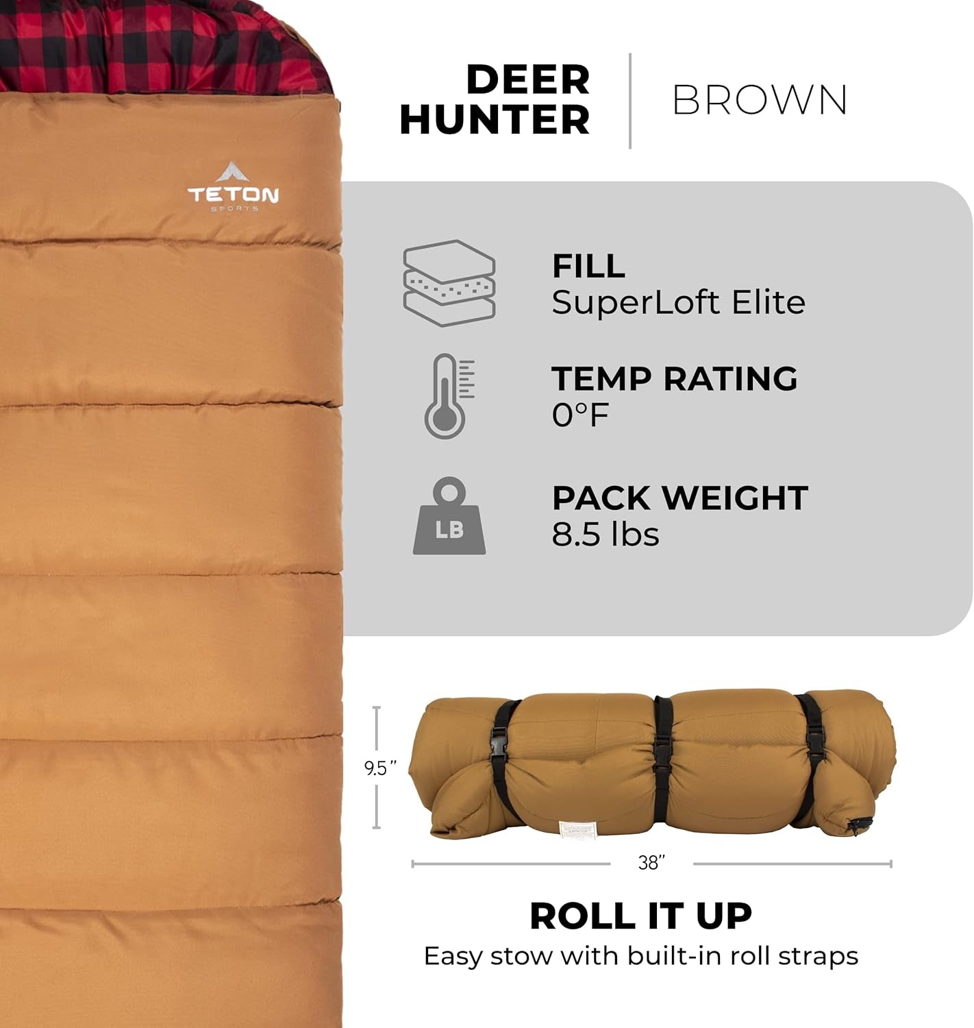 Deer Hunter Heavy Duty Canvas Sleeping Bag - Teton Tough Survival Gear for Hunting & Cold Weather - Warm Cotton Flannel Lined Sleeping Bag