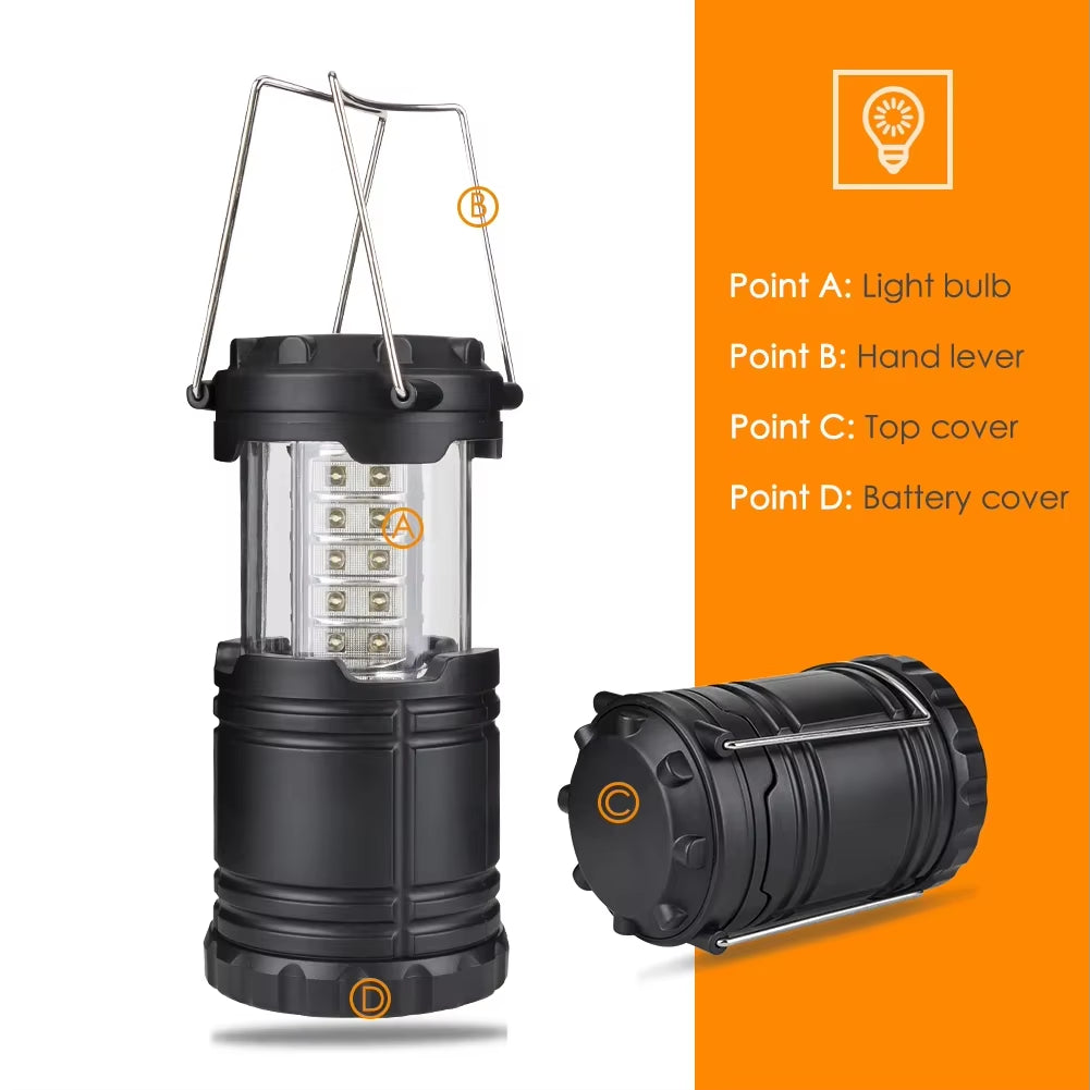 30 LED Portable Camping Lantern - Battery Powered Waterproof Tent Light - Bright Emergency Flashlight for Hurricane & Power Outages