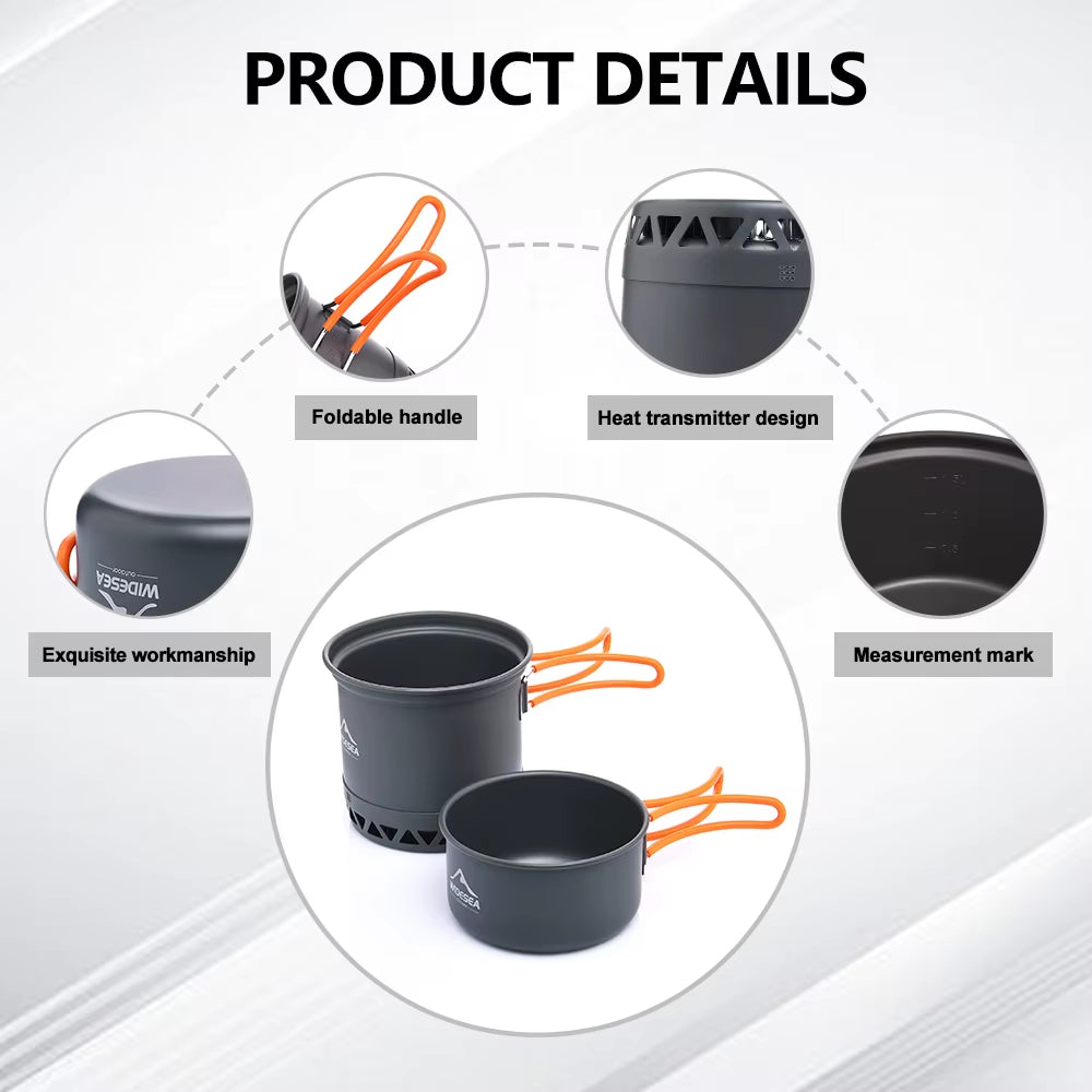 Hard Anodized Aluminum Camping Pot Set - 1.3L & 2.3L Lightweight Cookware - Heat-Resistant Travel Kitchen Utensils for Outdoor Cooking