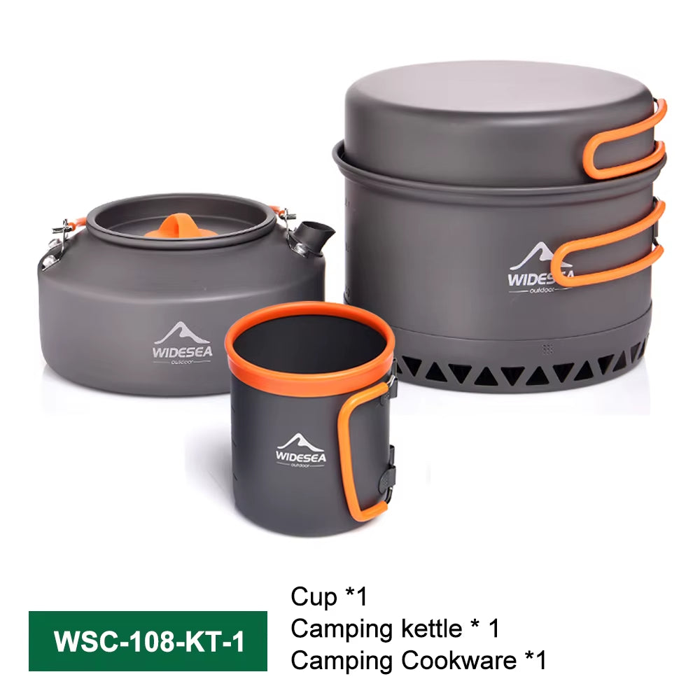 Full Outdoor Cookware Set - Stackable Camping Pots & Kettle with Coffee Filter - Portable Kitchen Gear for Hiking, Picnic & Group Travel