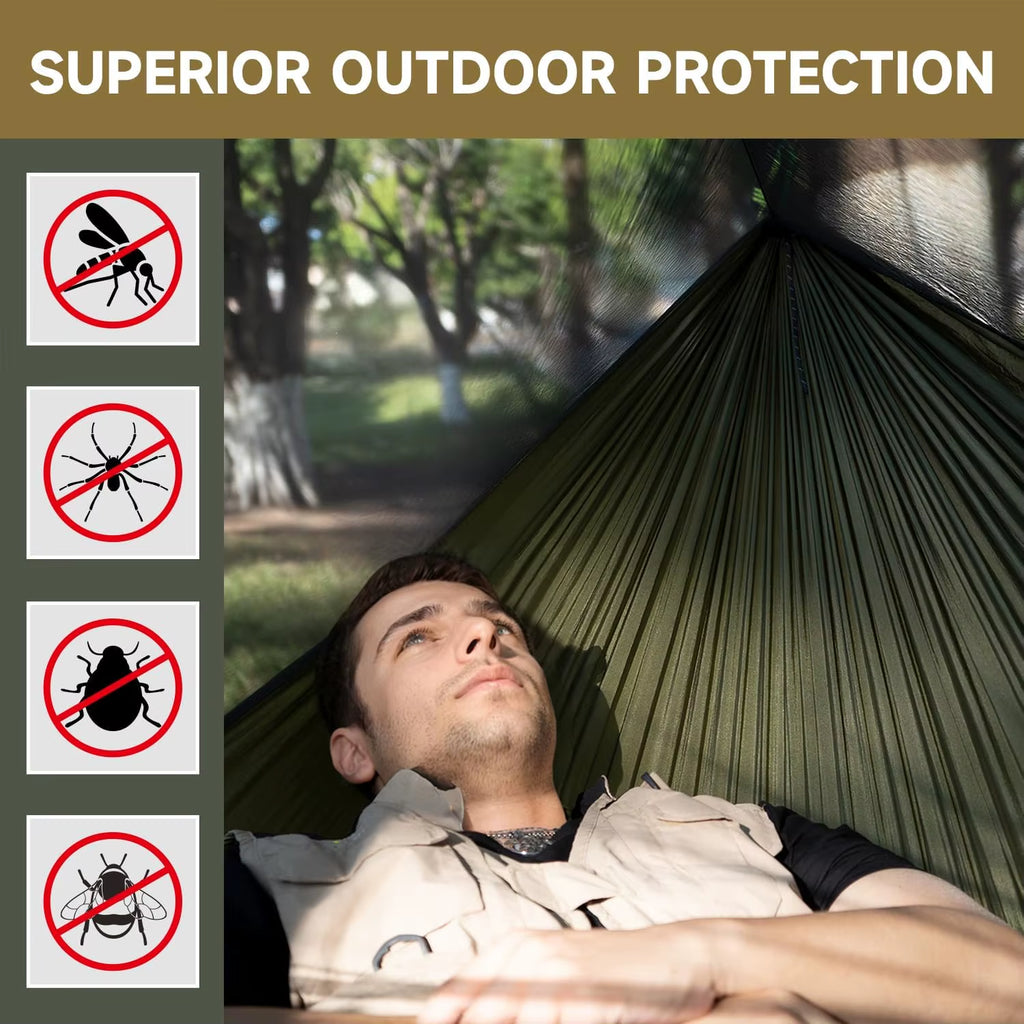 Lightweight Parachute Nylon Camping Hammock with Mosquito Net | Portable Backpacking & Travel Gear