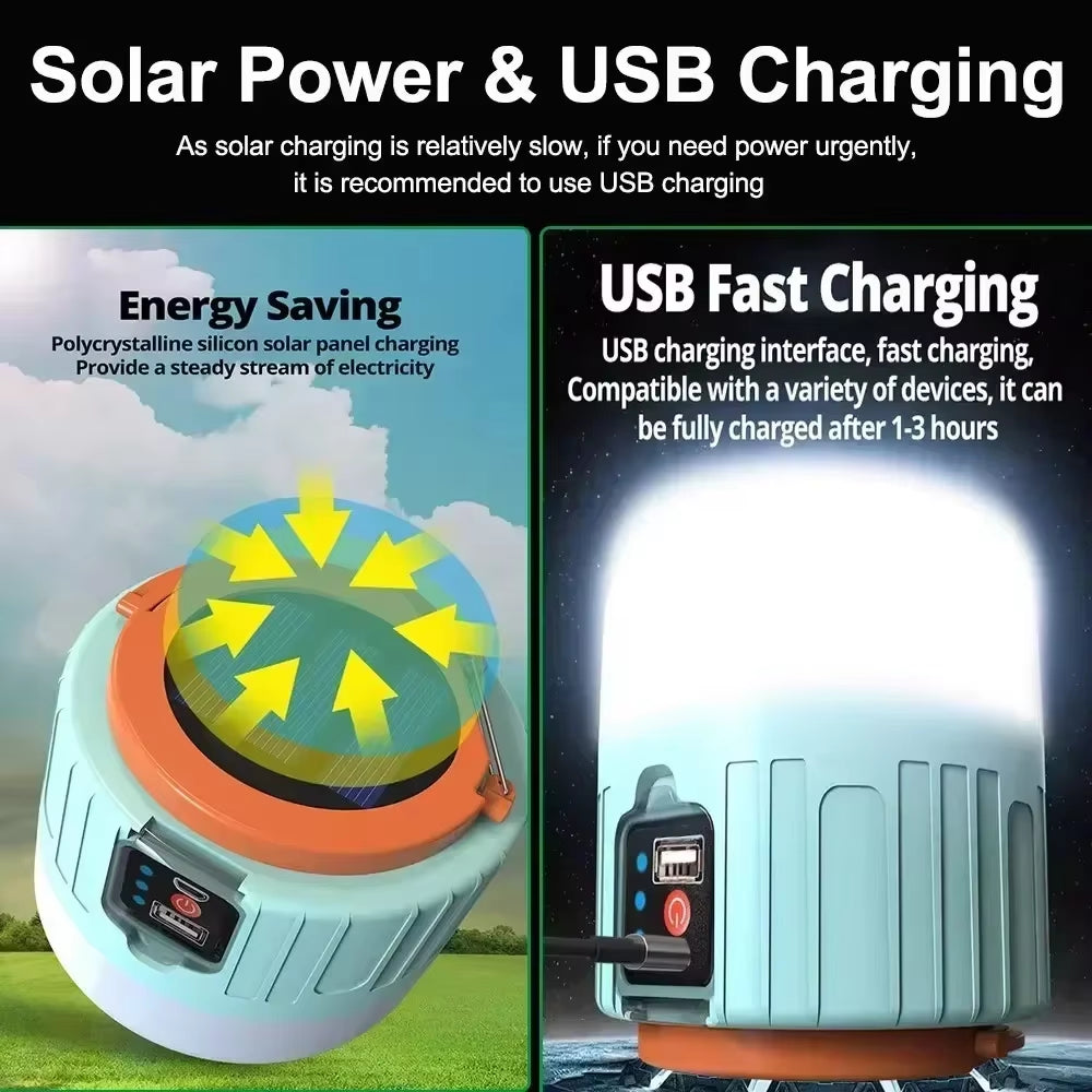Solar Rechargeable LED Camping Light | Waterproof Portable Emergency Tent Lantern