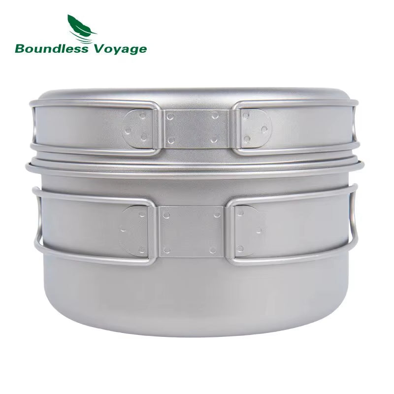 Lightweight Titanium Camping Cookware Set with Folding Handles - Perfect for Hiking and Outdoor Adventures
