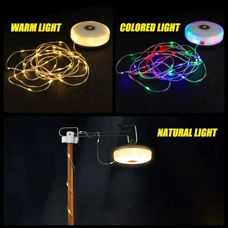 10M LED Rechargeable String Light - IPX4 Waterproof Atmosphere Tent Lamp with Magnet - Recyclable Decorative Camping Gear for Garden & Party