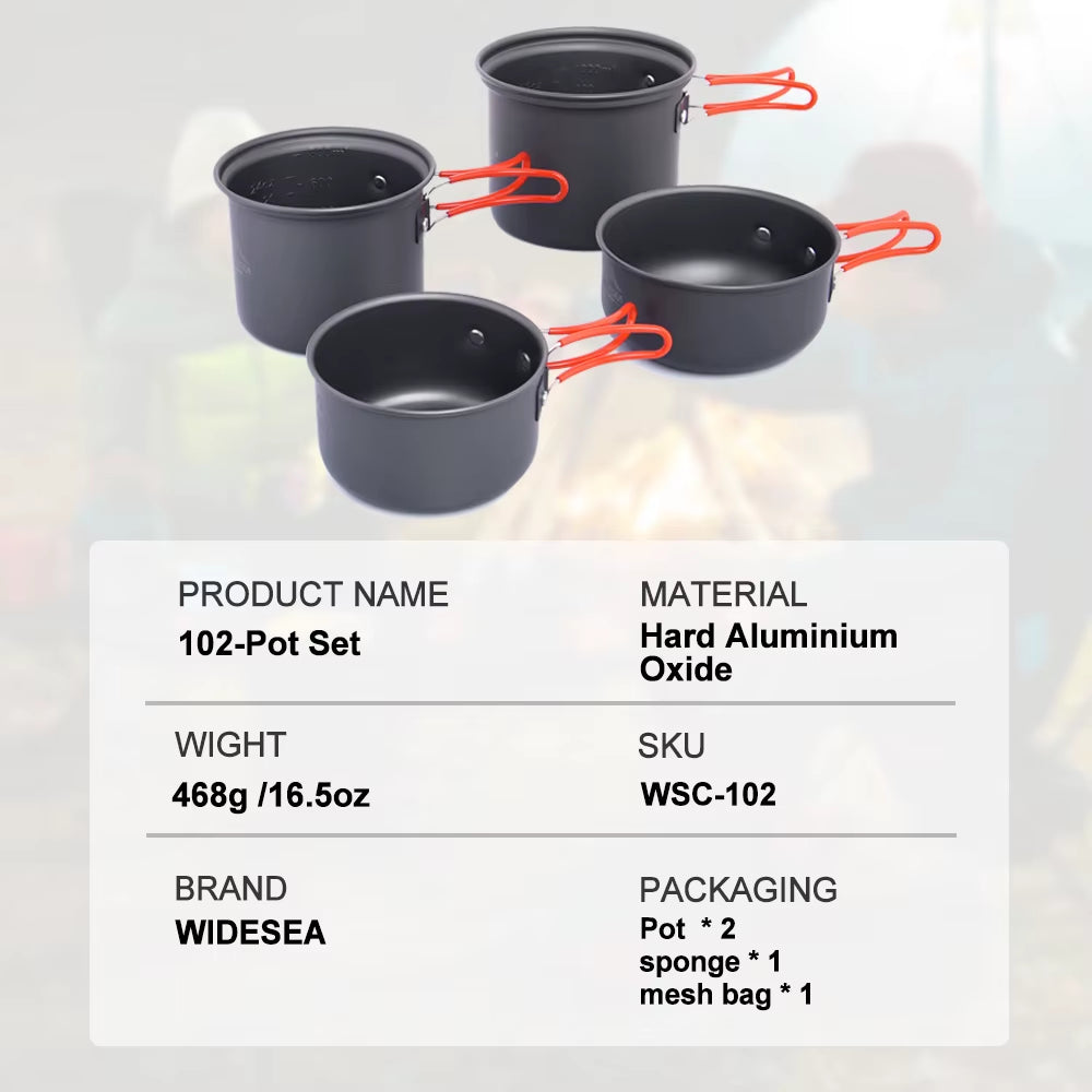 2-3 Person Non-Stick Camping Cookware Set - Portable Hard Anodized Pots & Pans - Lightweight Hiking Cooking Set with Storage Bag