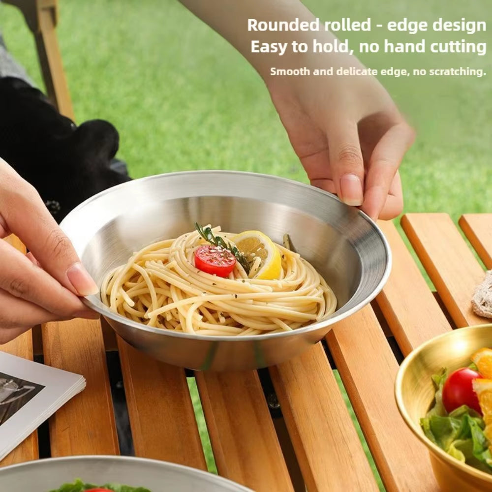 Stainless Steel Camping Dinnerware Set - Premium Plates & Bowls for 4-6 Persons - Durable Outdoor Tableware for Beach, BBQ & Home Use