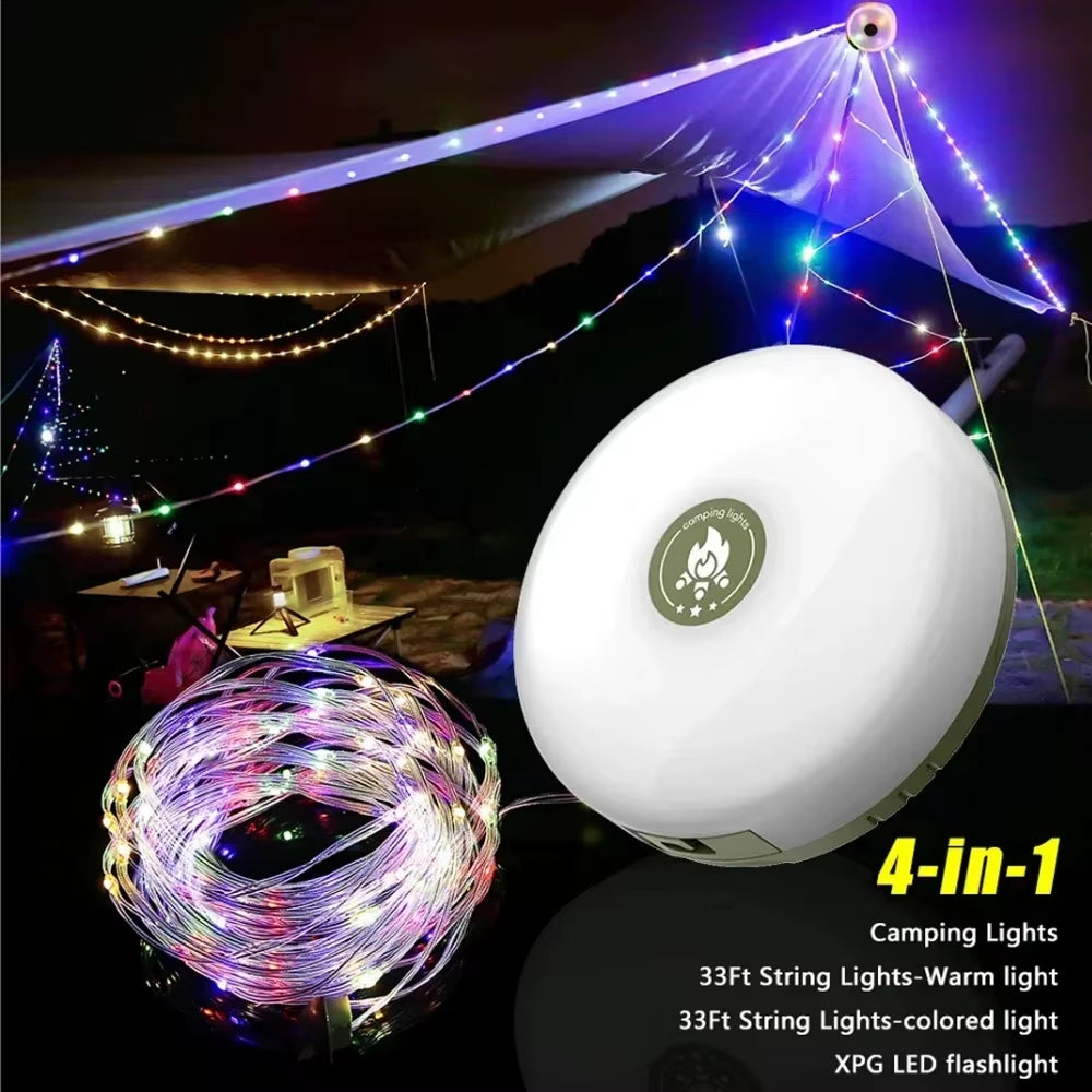 10M LED Rechargeable String Light - IPX4 Waterproof Atmosphere Tent Lamp with Magnet - Recyclable Decorative Camping Gear for Garden & Party