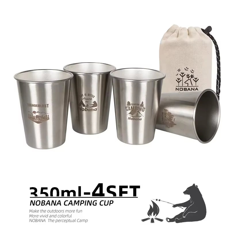 Premium 304 Stainless Steel Camping Cup Set - Portable Travel Coffee & Beer Cups for Outdoor Adventures - Available in 4, 6, or 8 Pieces