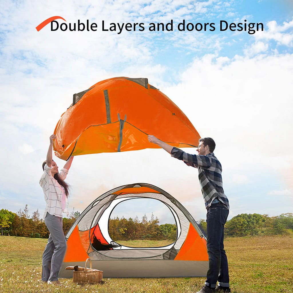 2 Person Lightweight Backpacking Tent - 3-Season Waterproof Double Layer Camping Tent with 2 Doors - Easy Setup for Couples & Mountaineering