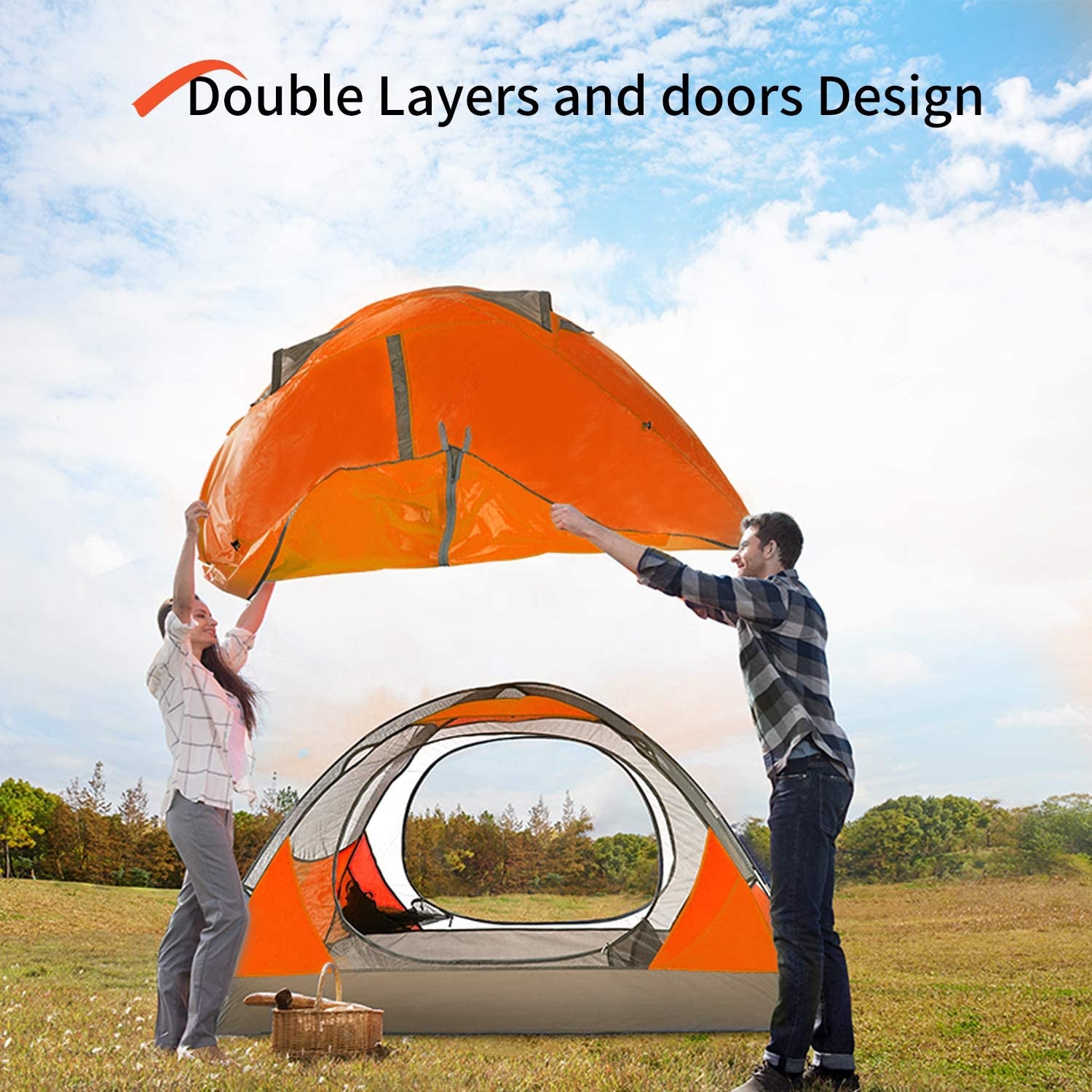 2 Person Lightweight Backpacking Tent - 3-Season Waterproof Double Layer Camping Tent with 2 Doors - Easy Setup for Couples & Mountaineering