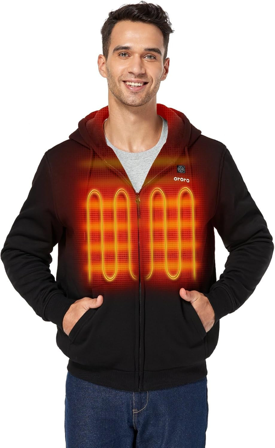 Upgraded 4-Zone Heated Hoodie with Battery - Fleece Full-Zip Heated Sweatshirt with Heated Collar - Thermal Winter Gear for Outdoor Work & Camping